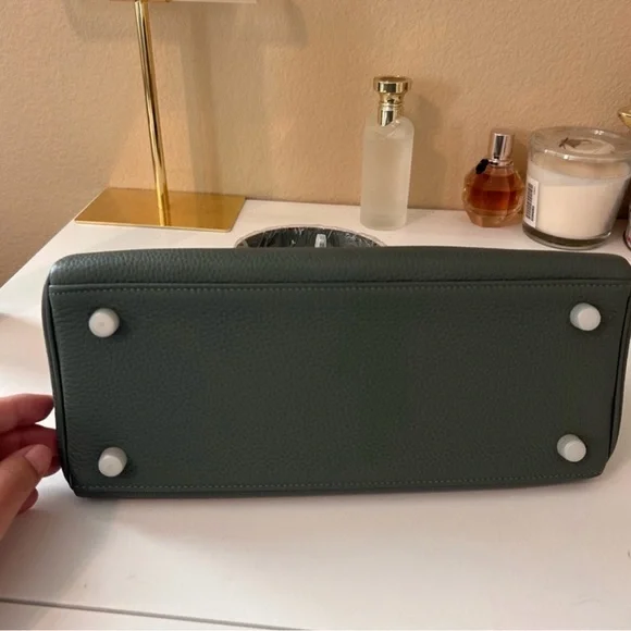 28cm Gray Green Top Handle Leather KL Satchel
